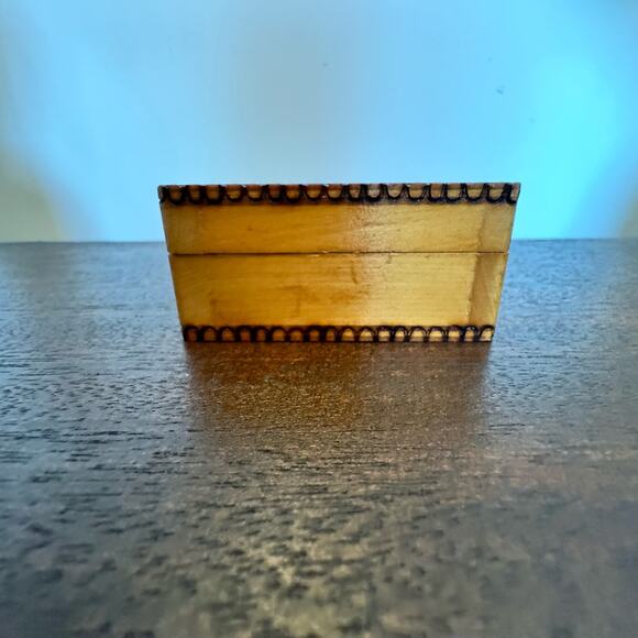 Russian Wooden Trinket Box Wood Burned Painted Soviet Union Stickers on Bottom - Picture 9 of 15